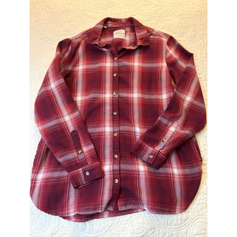Jachs Girlfriend Button Down Shirt Womens L Burgundy Plaid Autumn Retro Pockets